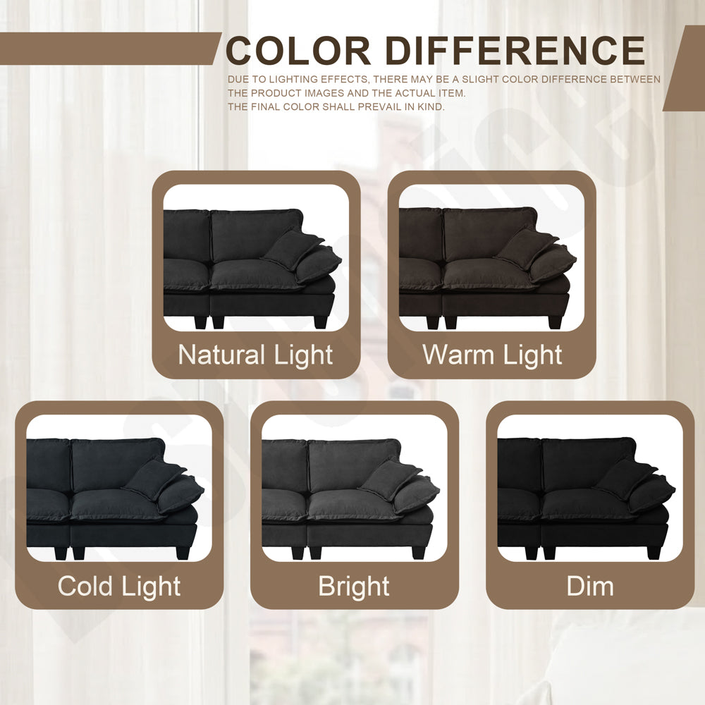 Chenille Sailboat Sofa, 2-Seater Modular Loveseat with Curved Armrests, Comfort-First Couch for Small Spaces & Apartments, Black image 7