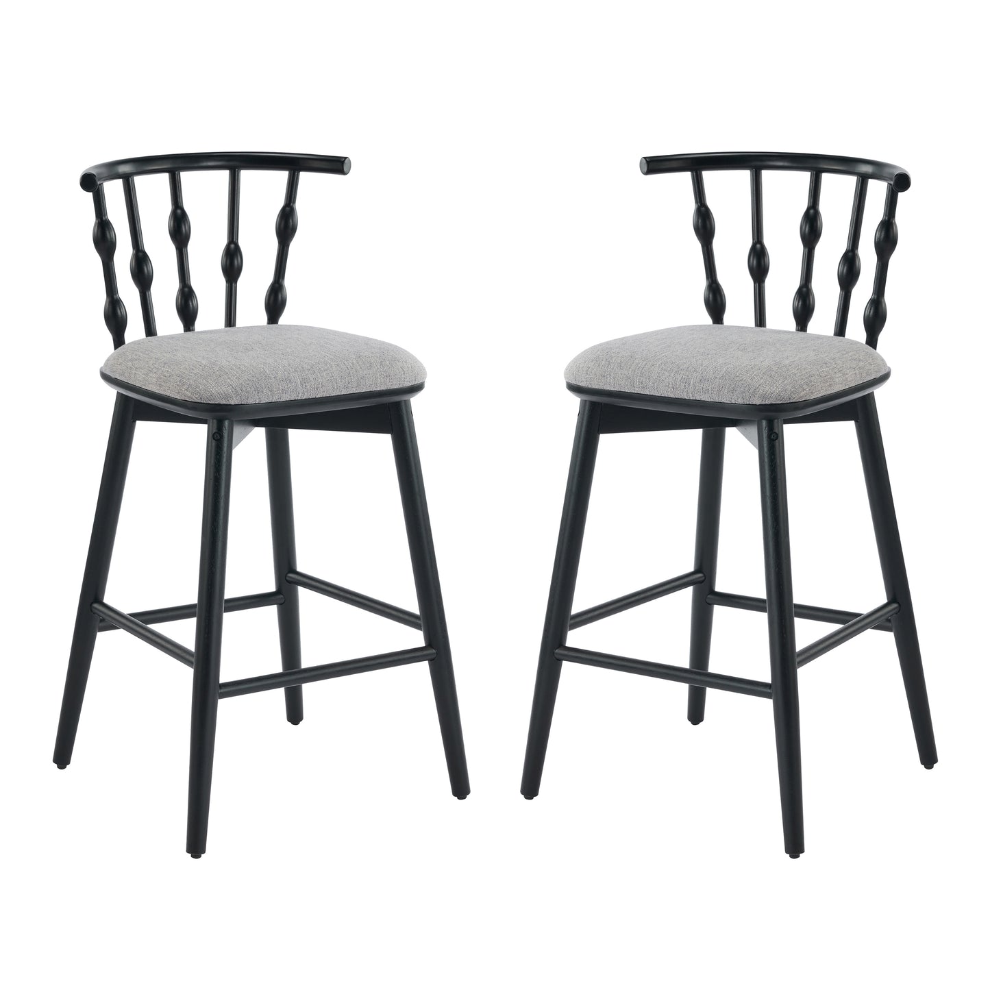 Doria Indoor Wooden Barstool, Black Finish With Grey Upholstery, Set of 2 image 3