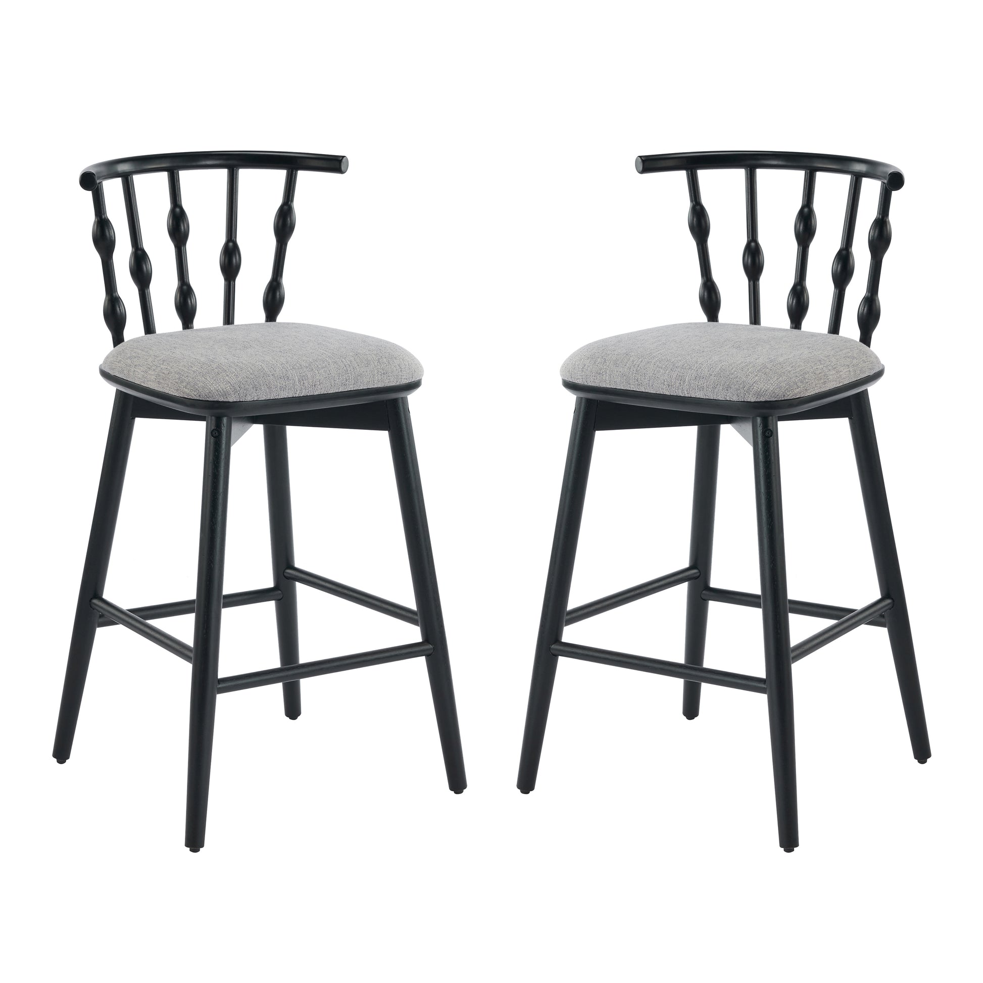 Doria Indoor Wooden Barstool, Black Finish With Grey Upholstery, Set of 2 image 3