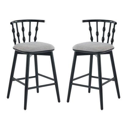 Doria Indoor Wooden Barstool, Black Finish With Grey Upholstery, Set of 2 image 3