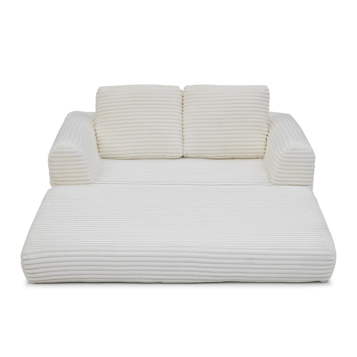 2-in-1 Folding Convertible Sofa Bed, Modern Corduroy Sleeper Couch with 2*pillows, Futon Modular Upholstered Boneless Loveseat with Pull-Out Bed,Folding Floor Modular Couch for Living Room Beige image 9