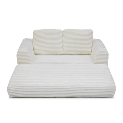 2-in-1 Folding Convertible Sofa Bed, Modern Corduroy Sleeper Couch with 2*pillows, Futon Modular Upholstered Boneless Loveseat with Pull-Out Bed,Folding Floor Modular Couch for Living Room Beige image 9