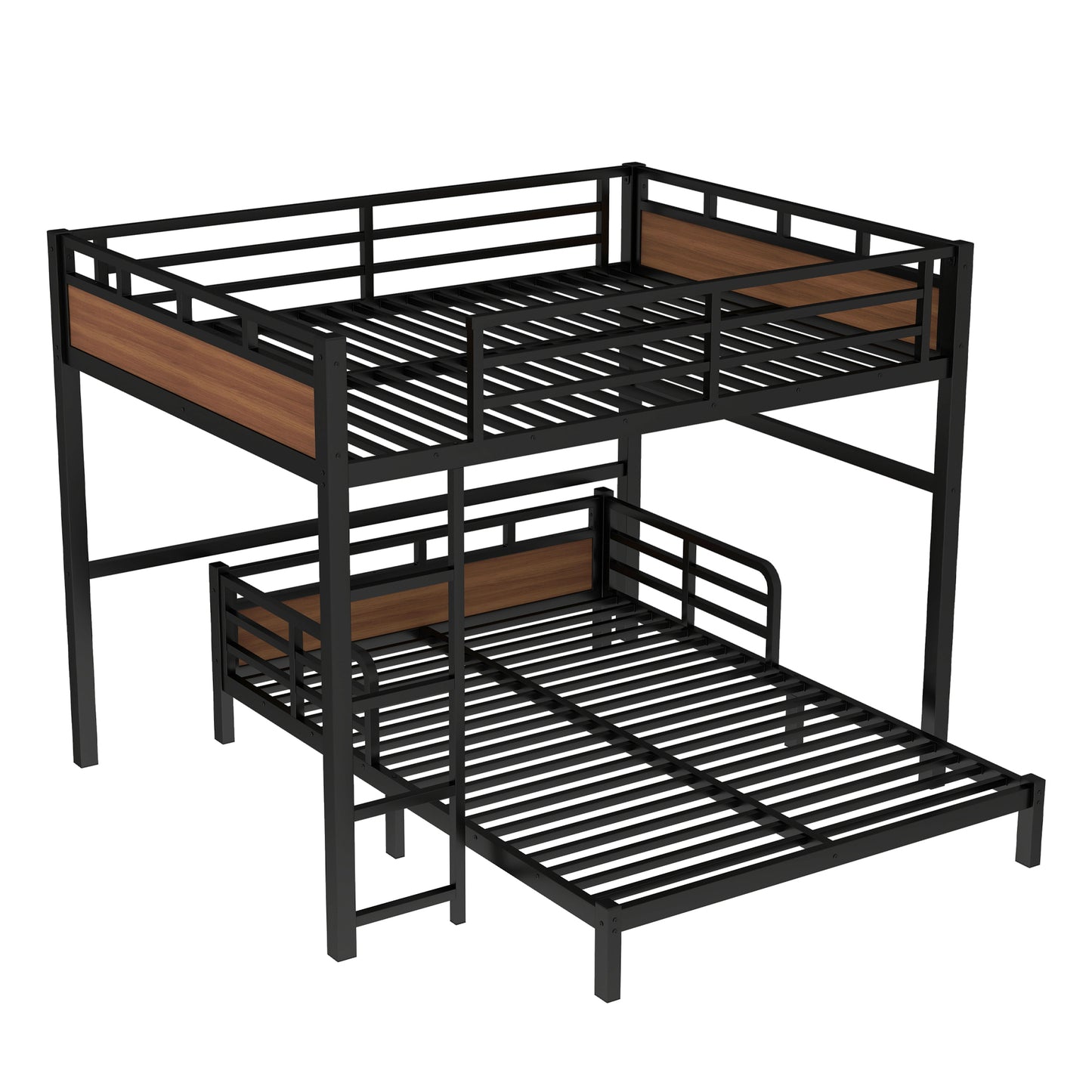 Queen over Queen Metal Bunk Bed/Metal Loft Bed,Separable Bunk Beds,with raised security fence,Walnut Color image 5