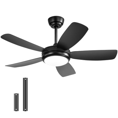 42 inch Ceiling Fans with Lights, Quiet DC Motor, Screw-Free for Blade Installation Reversible Ceiling Fan with Remote Control for Bedroom/Living Room-Black image 2