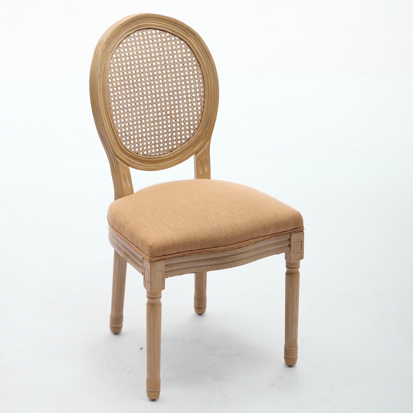 A&A Furniture,French Style Solid Wood Frame Antique Painting Linen Fabric Rattan Back Dining Chair,Set of 2,Tan image 4