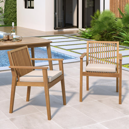 Patio Dining Chair Set of 2 - Sturdy Acacia Wood, Comfortable Waterproof Seating, 400 lbs Capacity, Brown Color Frame image 2