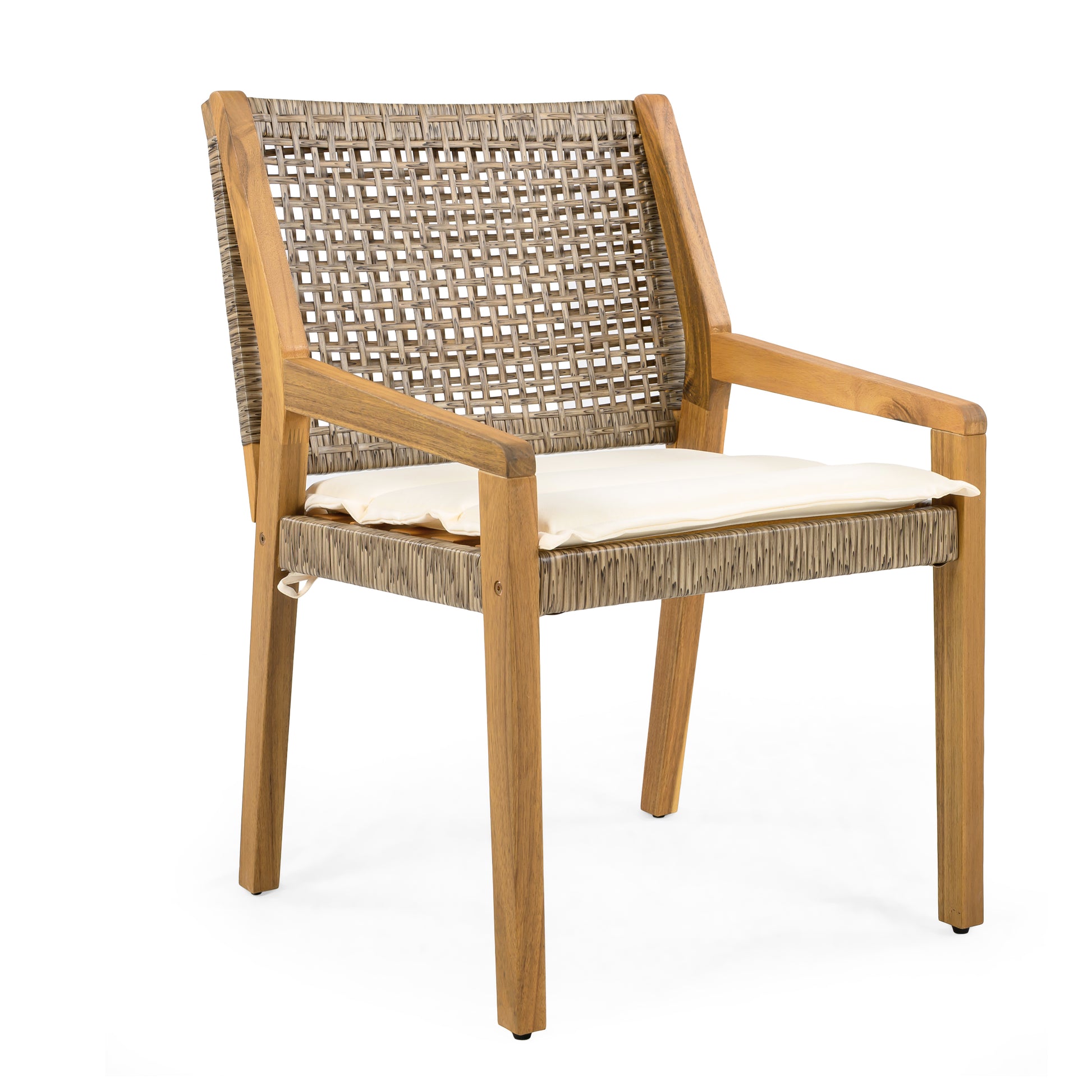 OUTDOOR DINING CHAIR SET-Acacia Wood and Wicker with Cream Cushion Patio Furniture-Teak finish & wicke Brown,Suitable for large gatherings-set of 4(N770P272397G(2-box)) image 6