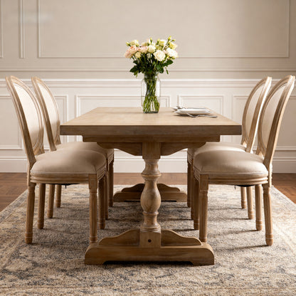 French Style Solid Wood Frame Linen Fabric Oval Back Dining Chair,Set of 2,Beige image 6