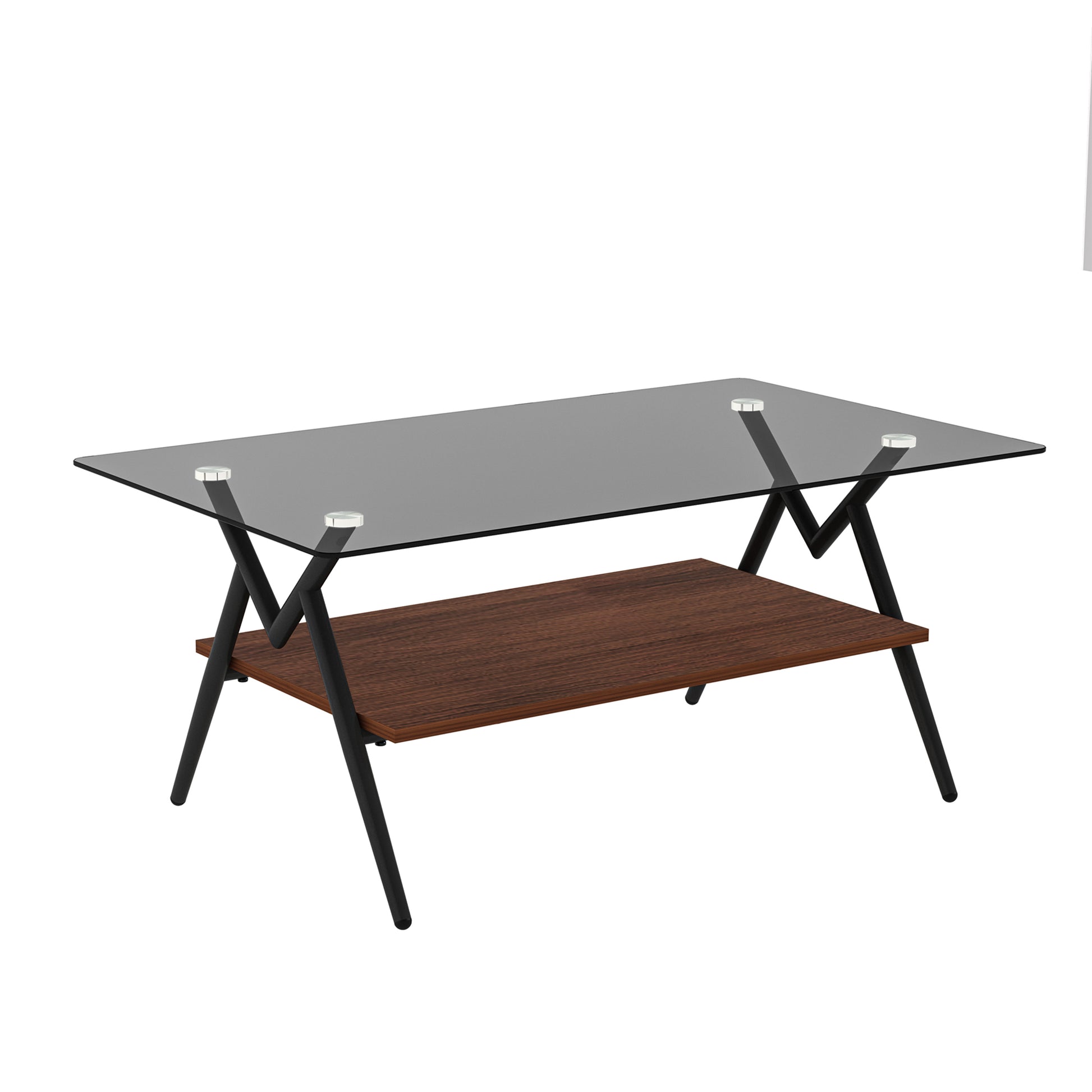 Rectangle Coffee Table with Tempered Glass top and Brown MDF Shelf, Modern Table for Living Room, Gray Glass image 7