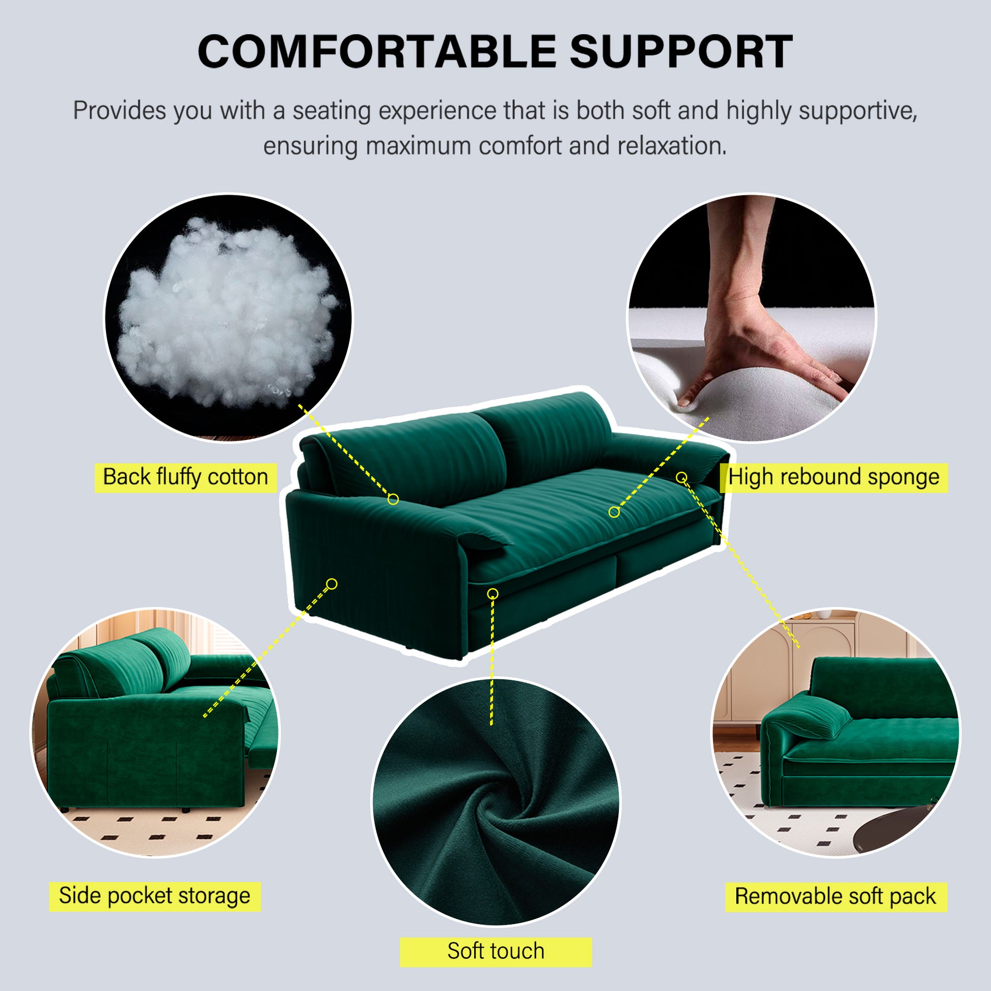 66" Queen Pull Out Sofa Bed, 3-in-1 Convertible Sleeper Sofa with Side Storage,Multi-Functional Velvet Loveseat Bed for Living Room,Bedroom,Apartment(Old Sku:W1885S00046/W1885S00116/W1885S00224) image 10