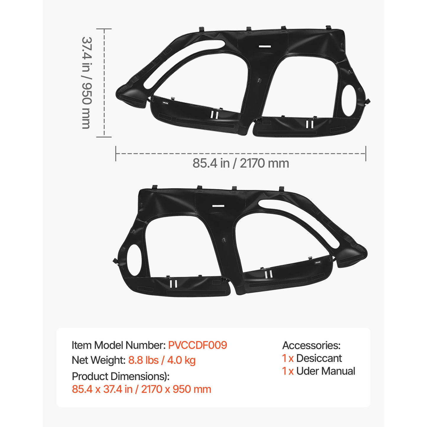 UTV Cab Enclosure Upper Doors Zipper for Polaris RZR XP4 1000/Turbo 2014-2023 image 9