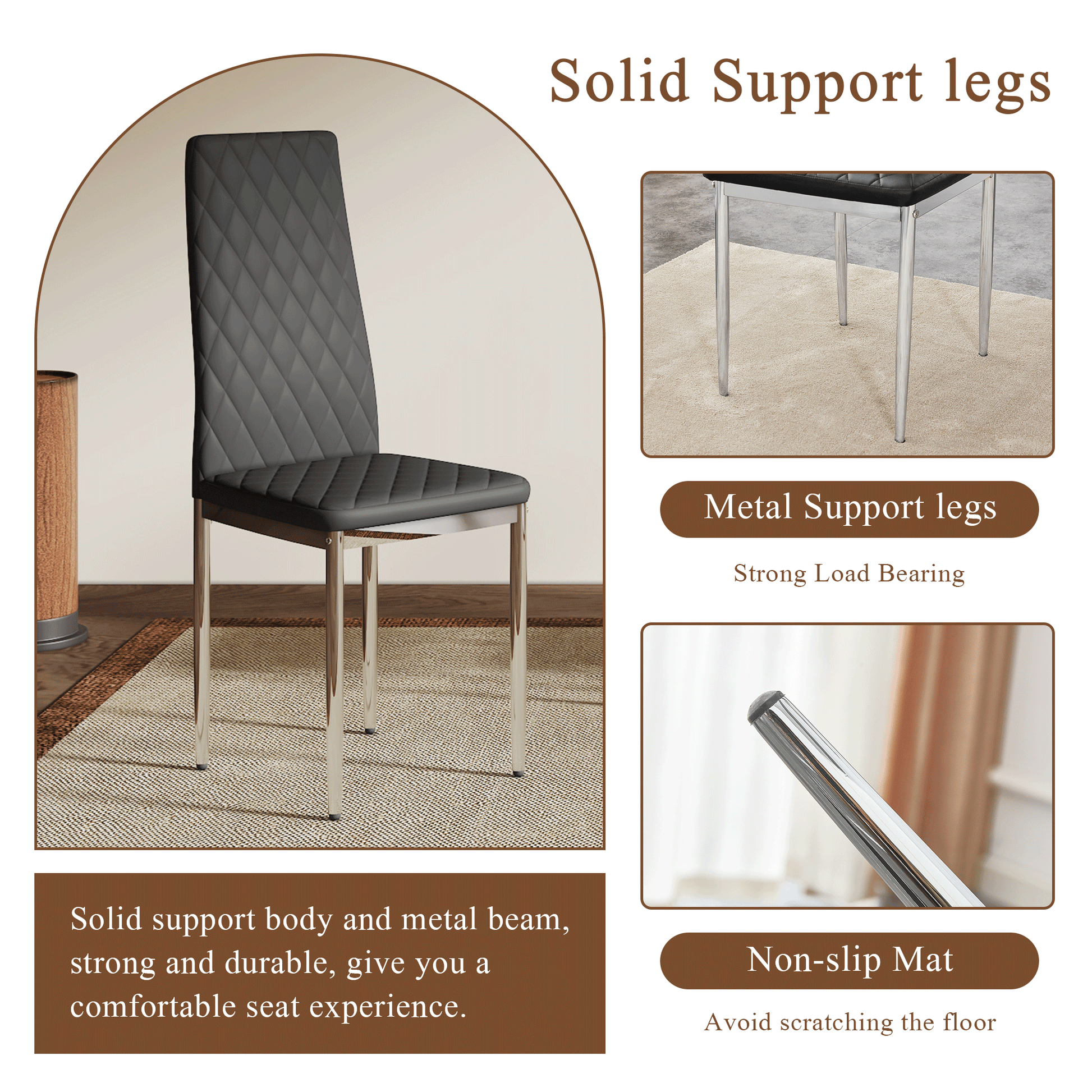 Modern Style Dining Chairs Set of 4 in Black, Essential for Minimalist Homes.Meeting Family Dining Needs,PU Material Seat,Silver Metal Legs,Blending into Various Home Environments.W1151107272 image 7