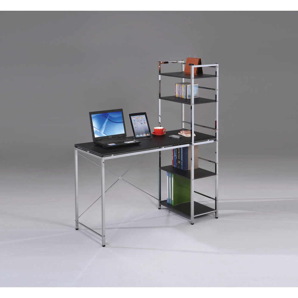 Elvis Black & Chrome Finish Writing Desk W/Shelves