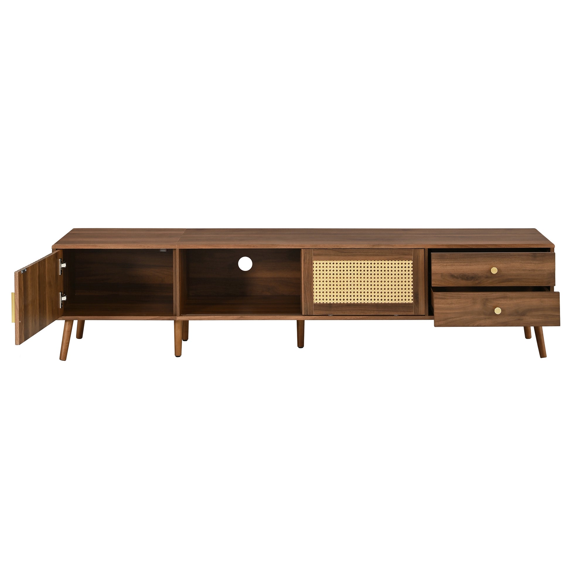 76" Modern Rattan Doors TV Stand for TVs up to 85 Inches, Wood-Grain Entertainment Center with Storage Cabinets, TV Media Console Table for Living Room, Bedroom image 10