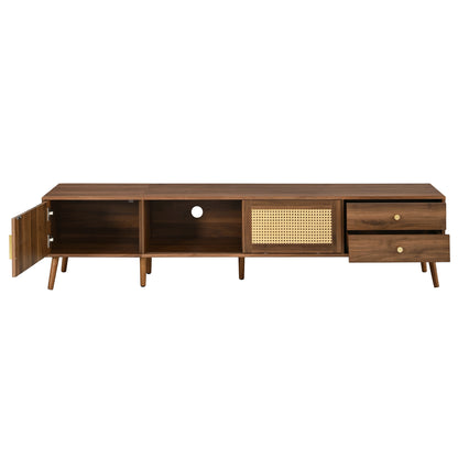 76" Modern Rattan Doors TV Stand for TVs up to 85 Inches, Wood-Grain Entertainment Center with Storage Cabinets, TV Media Console Table for Living Room, Bedroom image 10