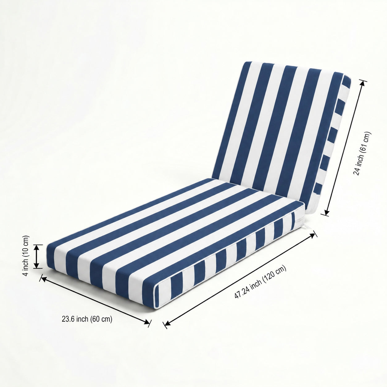Outdoor Chaise Lounge Cushions Set of 2, 75"x24"x4" Patio Lounge Chair Cushions with Removable Covers, Waterproof Replacement Cushions for Outdoor Furniture, Poolside, Lawn-NavyBlue/White Striped image 4
