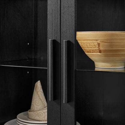 A high arched storage cabinet with a lamp, a modern retro-style wooden storage cabinet with adjustable glass partitions, suitable for use as a multi-functional cabinet in kitchens-Black image 7