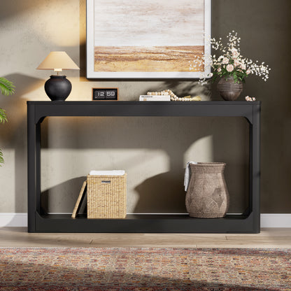55.1-inch curved-leg storage table, ideal for entryways, slim wooden side table that can be placed behind a sofa, perfect for entryways, hallways, and doorways. Black, 55.1"L*11.8"W*31.1"H image 2