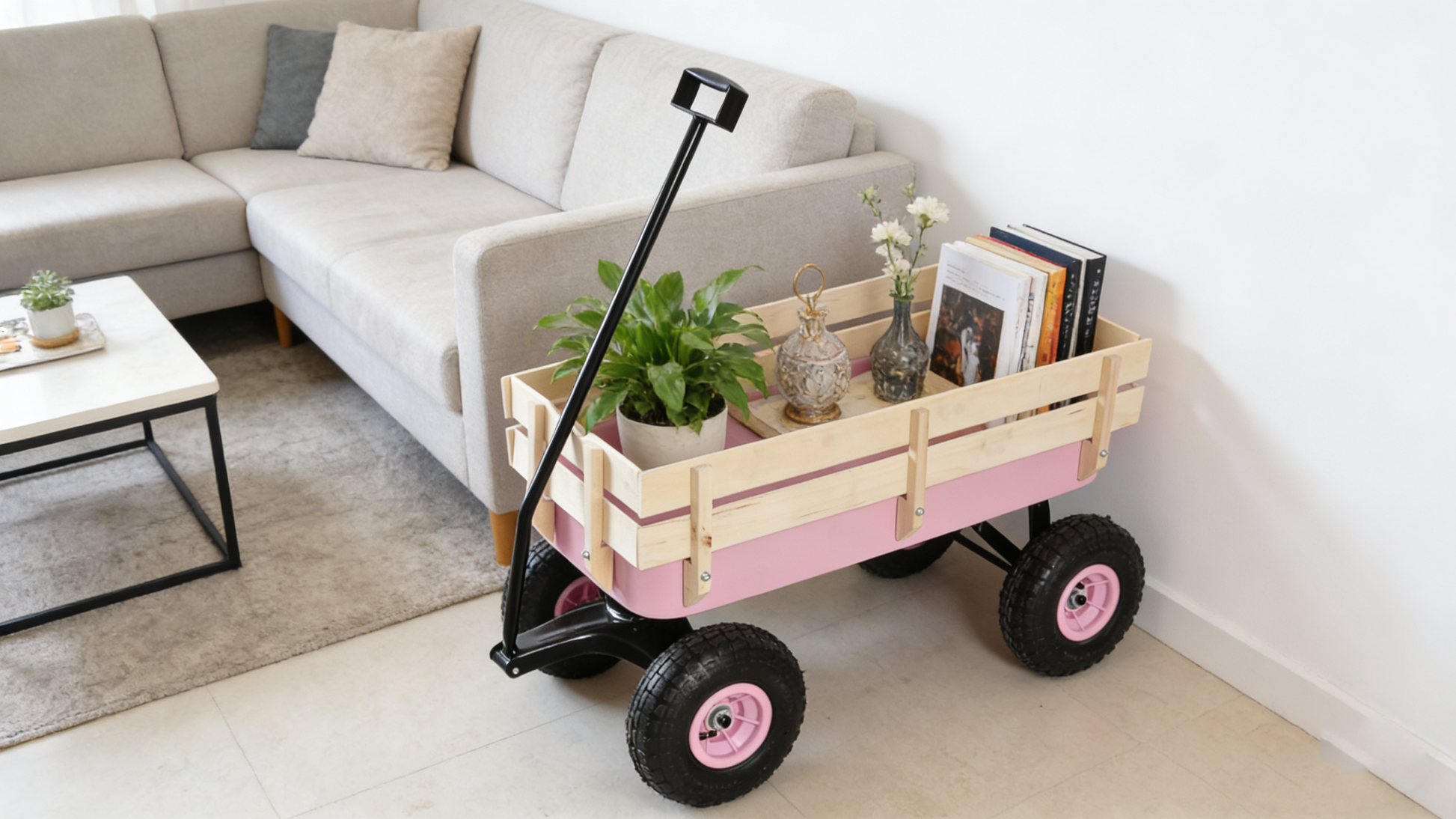 Outdoor Wagon All Terrain Pulling w/Wood Railing Air Tires Garden Cart image 10