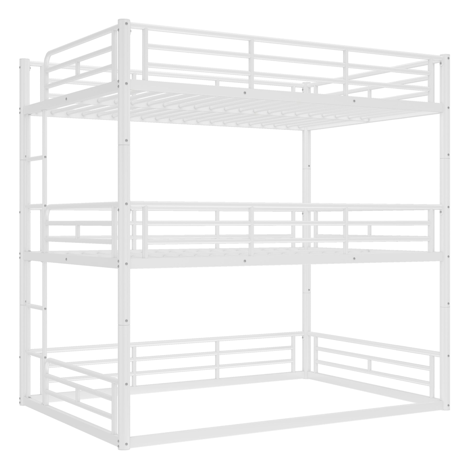 Full over Full over Full Bunk Bed, Metal Triple Bunk Bed with Safety Guardrails, Heavy-duty Bunk Bed with Noise-reduced Design, White image 8