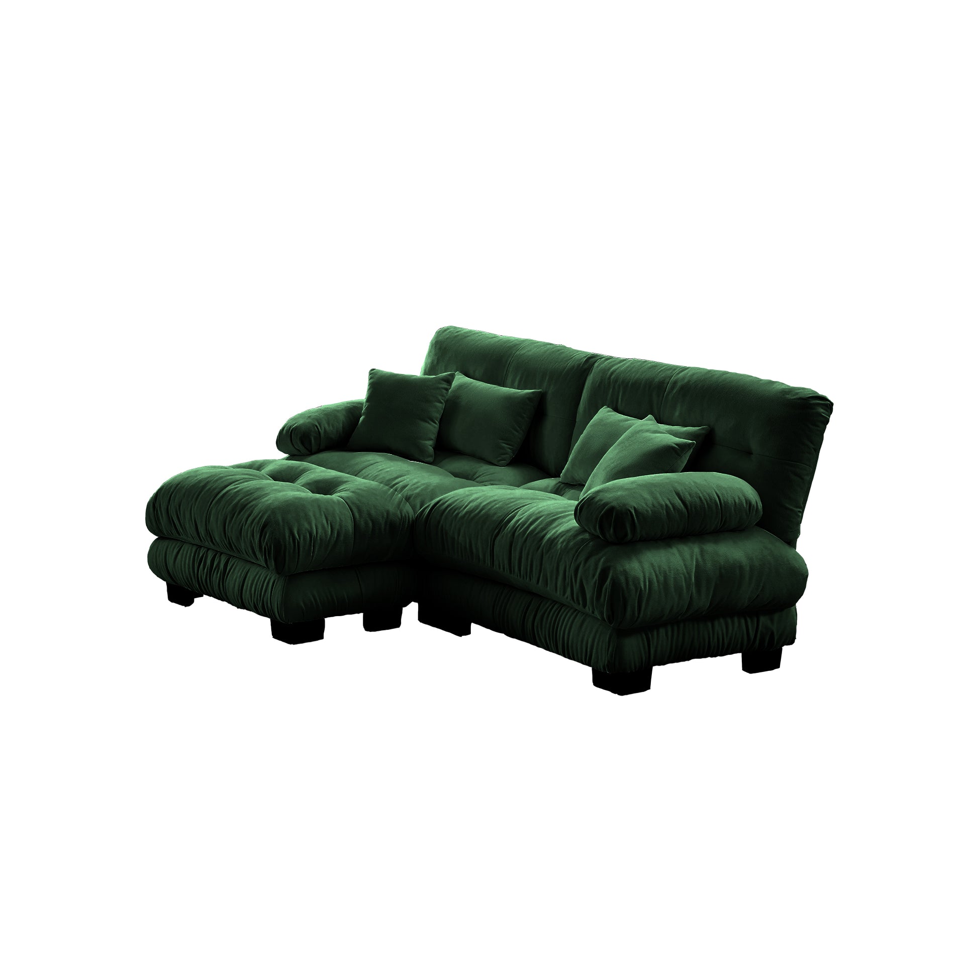 Cloud Couch Sectional Sofa for Living Room, Chenille 2 Seater Sofa with 2 Lumbar pillows and 2 throw pillows, Upholstered Wide Arm Sofa with Convertible Ottoman,Chenille Green image 9