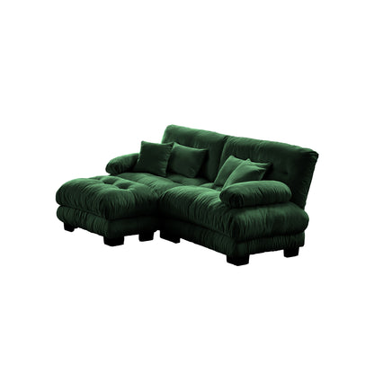 Cloud Couch Sectional Sofa for Living Room, Chenille 2 Seater Sofa with 2 Lumbar pillows and 2 throw pillows, Upholstered Wide Arm Sofa with Convertible Ottoman,Chenille Green image 9