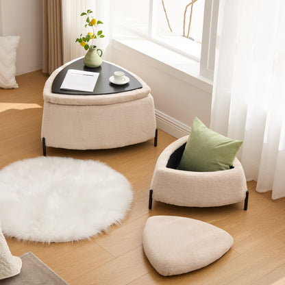 29.9"Wide 2 - Piece Upholstered Storage Ottoman Set Footrest Shoe Changing Stool with Metal Legs,Faux Fur Foot Stool Coffee Side Table With Reversible Lid for Living Room Bedroom Entryway. Light Camel image 3