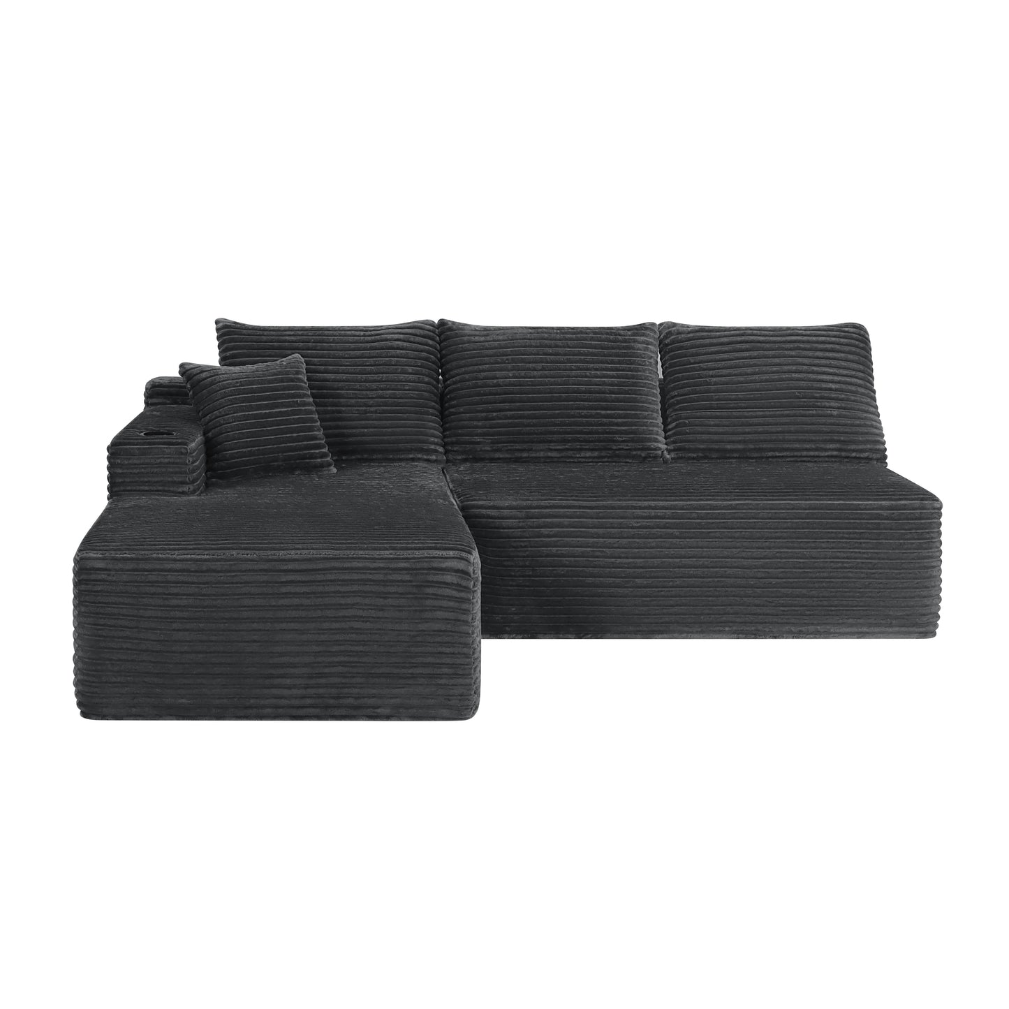 95.6" Cloud Sectional Couch with L-Shape Chaise,Modern Modular Sofa with Deep Seat, Upholstered Couches for Living Room Bedroom,No Assembly Required and Cup holde, (Plush Fabric),Grey image 2