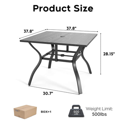 "Vintage Wood Grain Metal Patio Table 37.8"" Square with Umbrella Hole, Sturdy Steel Frame Rust-Resistant Easy Clean, for Backyard Garden Deck Porch Dining Office image 7