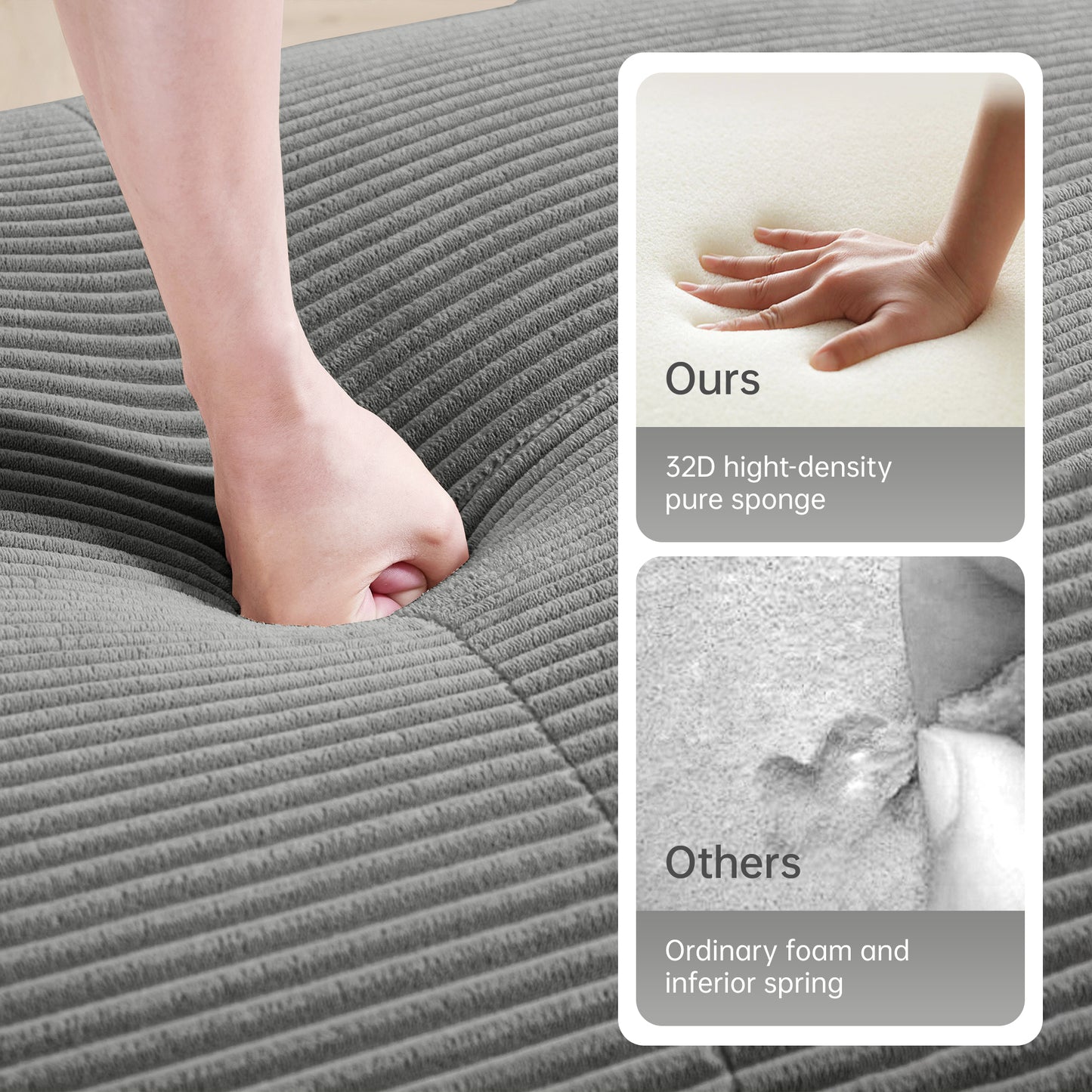 L-shaped modular sofa no assembly ergonomic design pet-friendly luxuryCorduroy Fabric fabric extra-wide curved armrests 32D high-resilience sponge for living rooms bedroom,Grey image 9