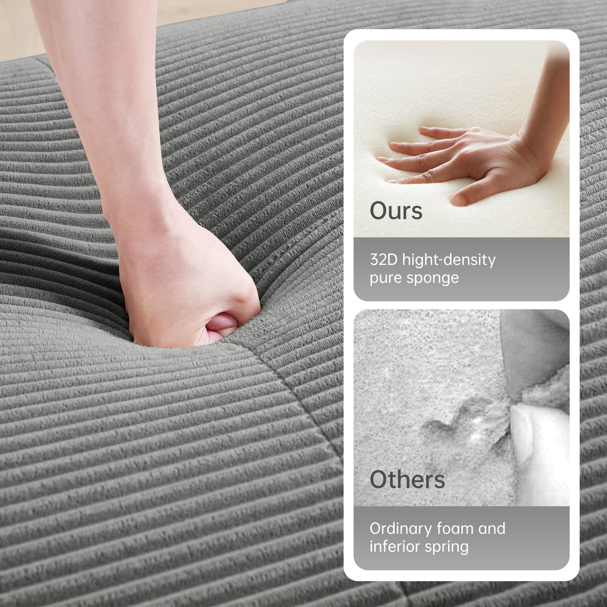 L-shaped modular sofa no assembly ergonomic design pet-friendly luxuryCorduroy Fabric fabric extra-wide curved armrests 32D high-resilience sponge for living rooms bedroom,Grey image 9