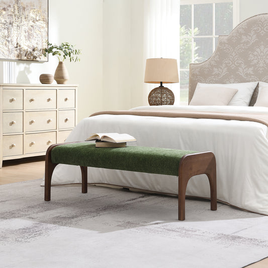 50.25 Inch Upholstered Long Bench, Modern Dining Bench with Soft Chenille Fabric &Rubber Wood Legs for Kitchen Table, Bedroom, Entryway,Chenille Green image 1