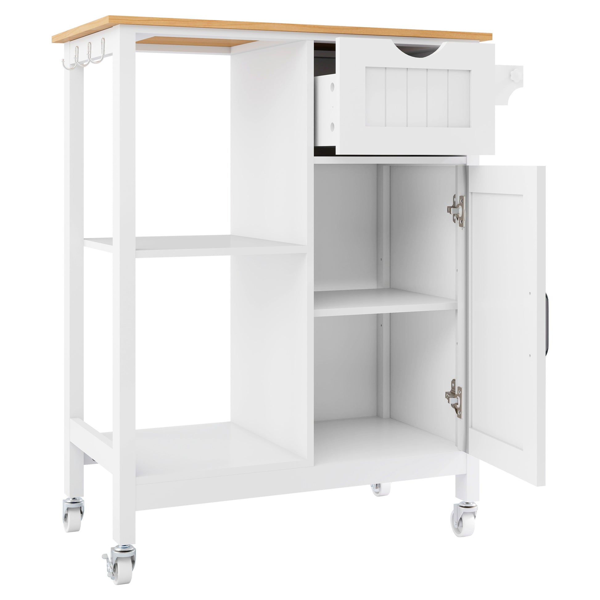 Kitchen Island Cart with Mobile Carts with Storage Cabinet, Rolling Kitchen Table with Spice Rack, Towel Rack, and Drawer, Portable Islands on Wheels, White image 8