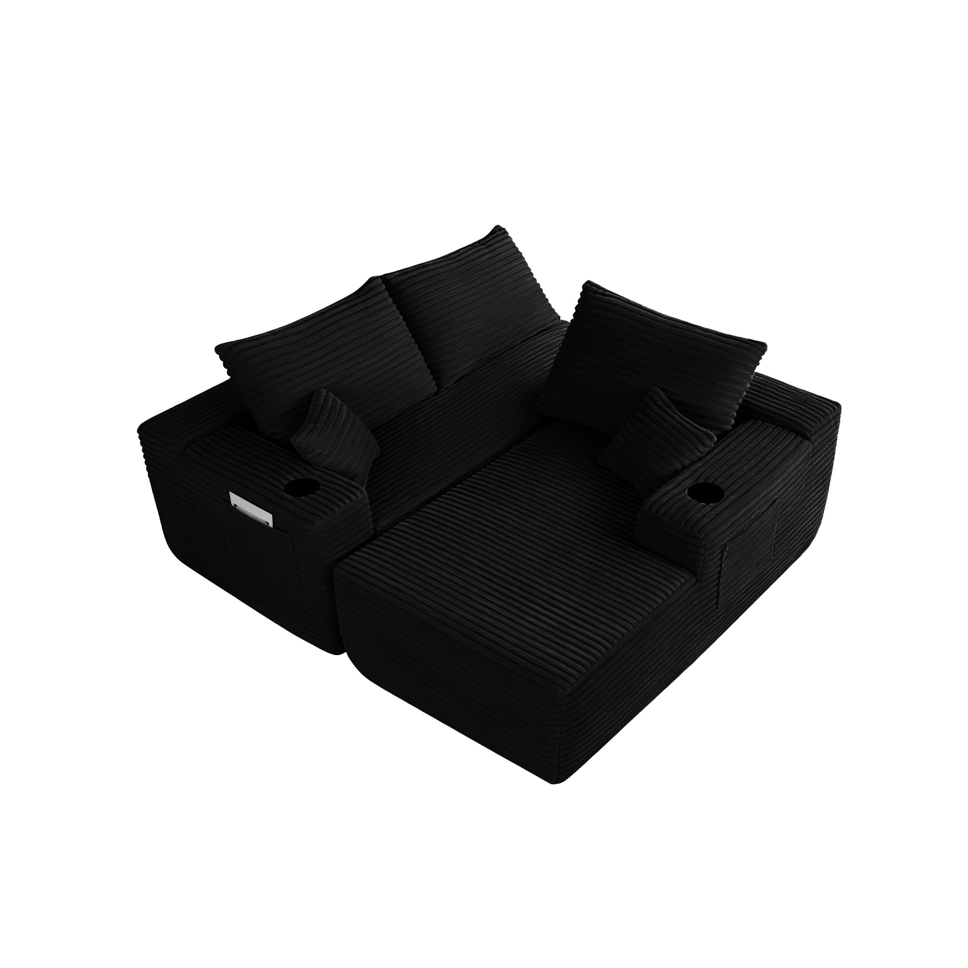 108" Cloud Sectional Sofa with L-Shape Chaise and Side Pockets, Modern Modular Design, Deep Seating, Upholstered Couch for Living Room/Bedroom, No Assembly Required (Plush Fabric), Black, Right image 7