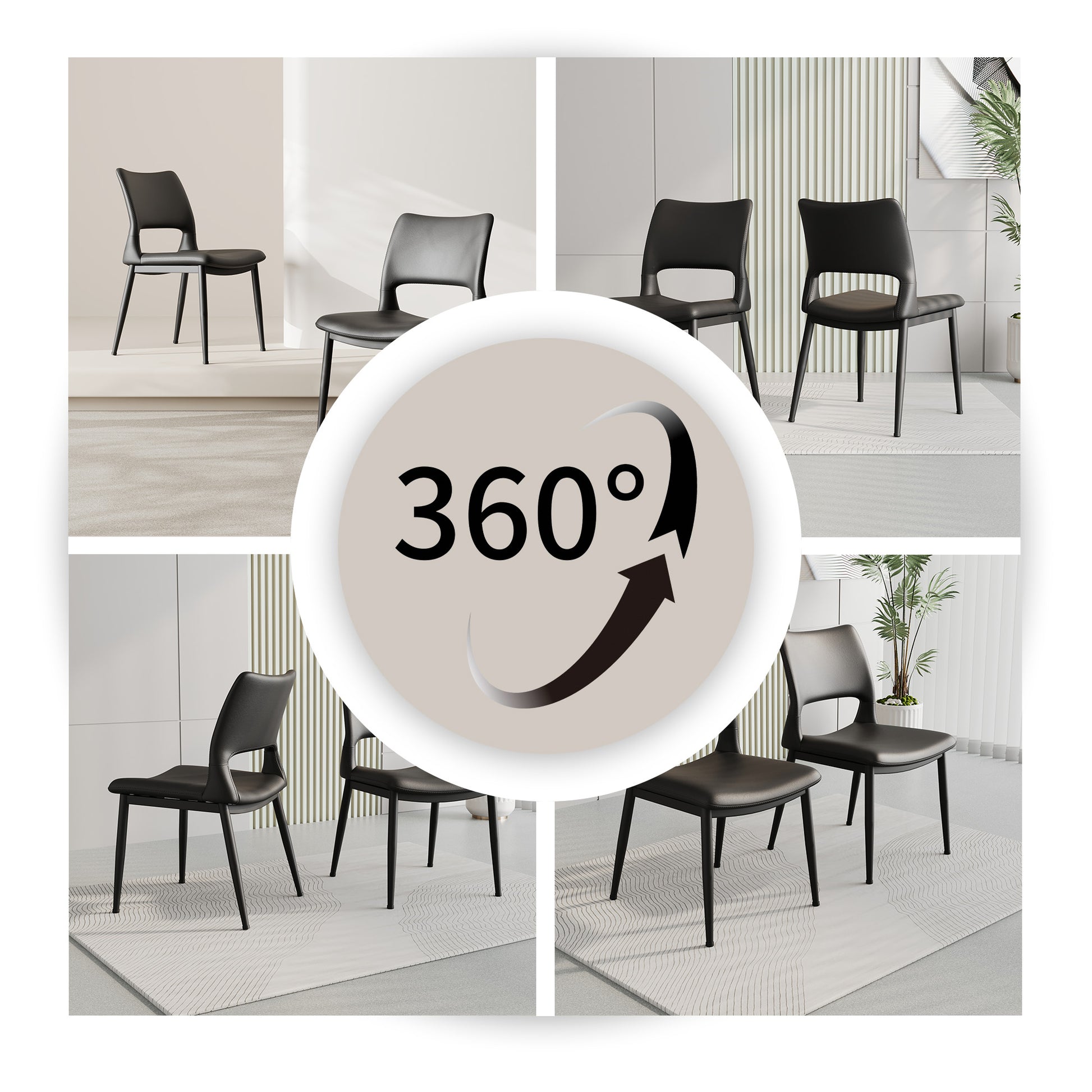 Modern minimalist black PU leather Dining Chairs Set of 2, comfortable backrest design, metal leg support, suitable for restaurants, kitchens, and offices. image 6