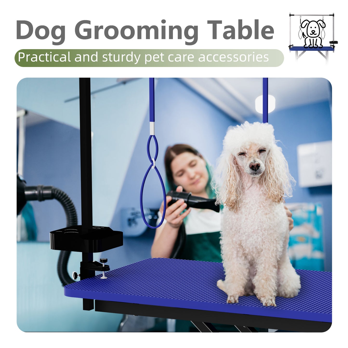 47'' Blue Large Dog Grooming Table X-Lift Foldable Grooming Table for Dogs at Home Adjustable Height Arms Pet Station with Nooses, Tool Organizer image 4