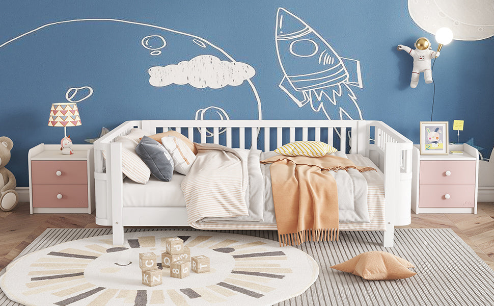 Full Size Wood Platform Bed for Kids, Wood Low Profile Full Bed with Rails for Girls and Boys, White (Patented Design, Old SKU W2593P233767) image 5