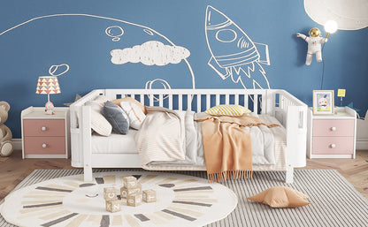 Full Size Wood Platform Bed for Kids, Wood Low Profile Full Bed with Rails for Girls and Boys, White (Patented Design, Old SKU W2593P233767) image 5