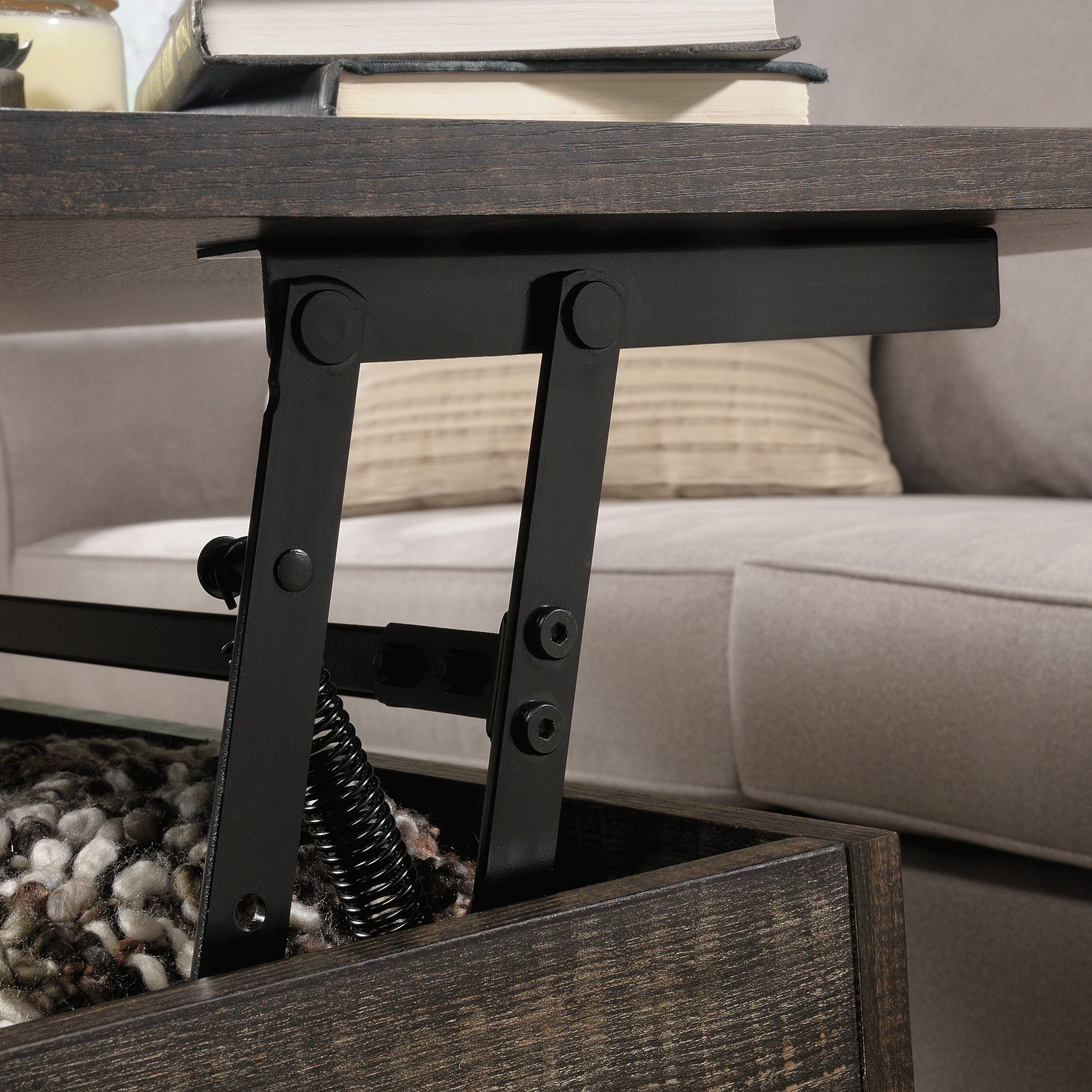 Lift-Top Coffee Table with Industrial Style, Brown finish image 9