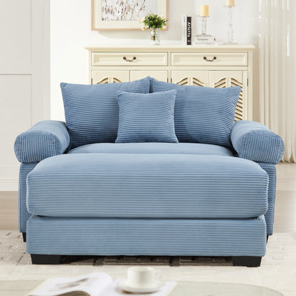 54.3" Oversized Cloud Modular Sectional Couch, Corduroy Fabric Extra-Thick Armrests,Throw Pillows Ottoman, Ergonomic Design,Easy Assembly Fits Living Rooms Bedrooms,Blue image 3