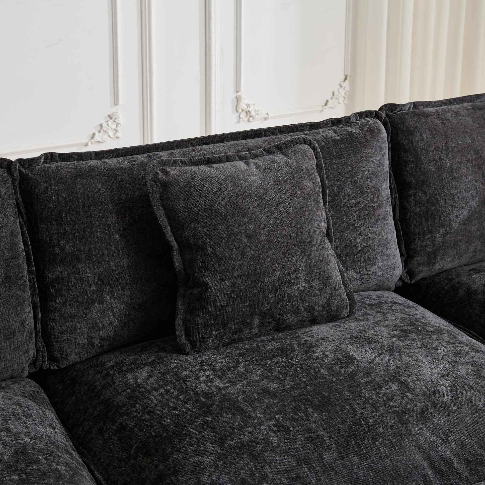 Cloud Sofa Armrests only, Modern Sectional Couch, for Living Room Bedroom and Apartment, Comfy Double Layer Upholstered Seat Cushion, Breathable Chenille Fabric, Black image 3