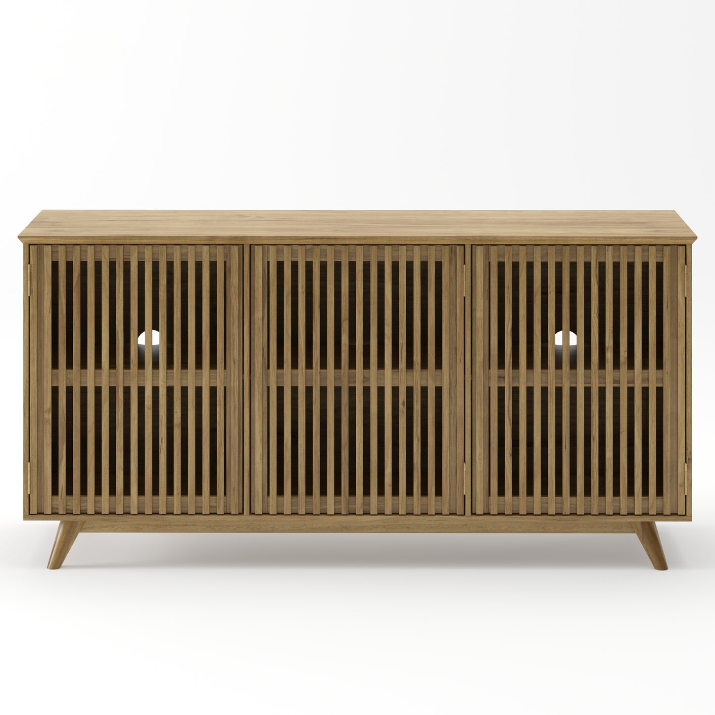 58.86" Solid Knot-Free Pine Wood TV Stand, Mid-Century Modern Storage Cabinet with No Handle Doors and Adjustable Shelf, Entertainment Center for Living Room, Bedroom, Kitchen, Natural image 8