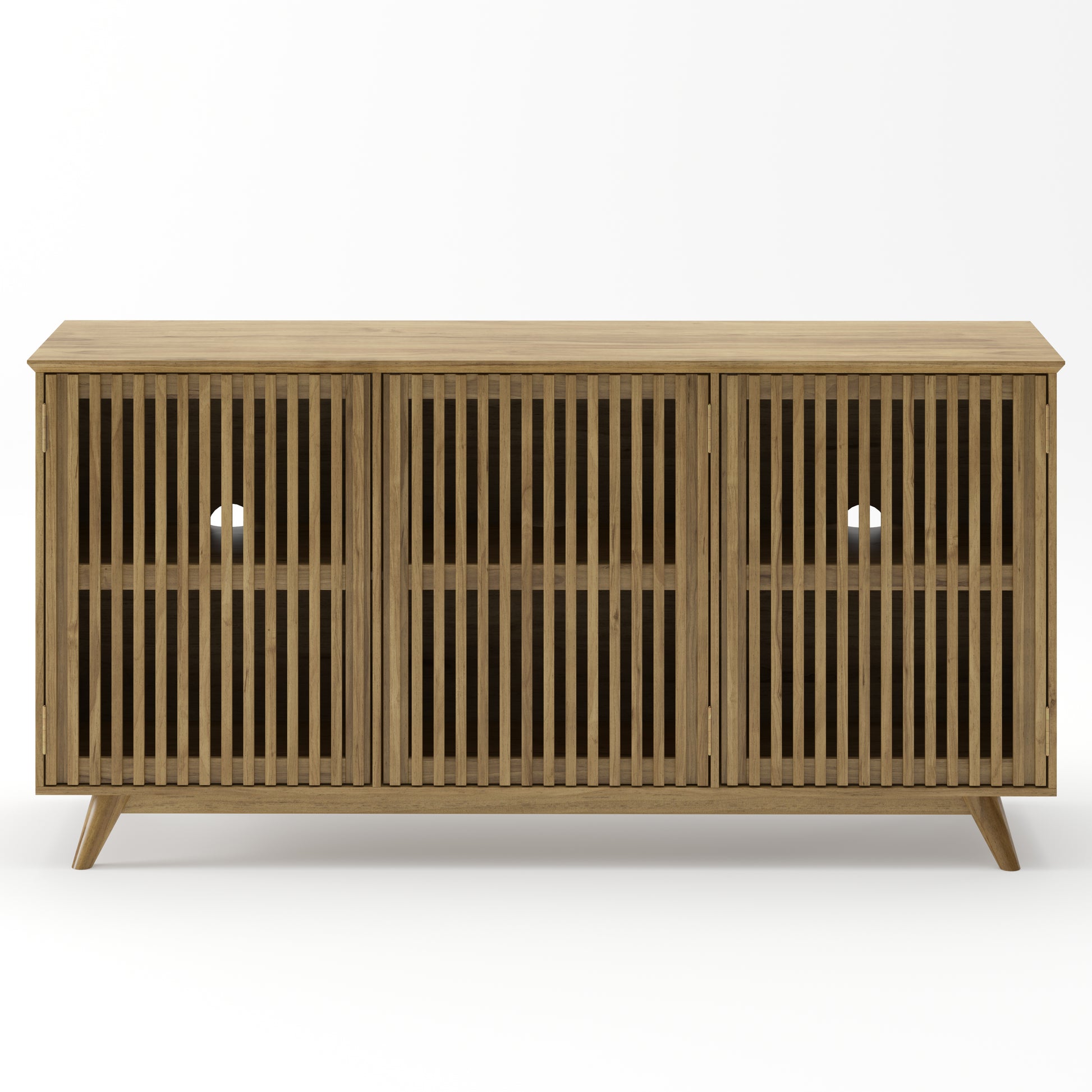 58.86" Solid Knot-Free Pine Wood TV Stand, Mid-Century Modern Storage Cabinet with No Handle Doors and Adjustable Shelf, Entertainment Center for Living Room, Bedroom, Kitchen, Natural image 8