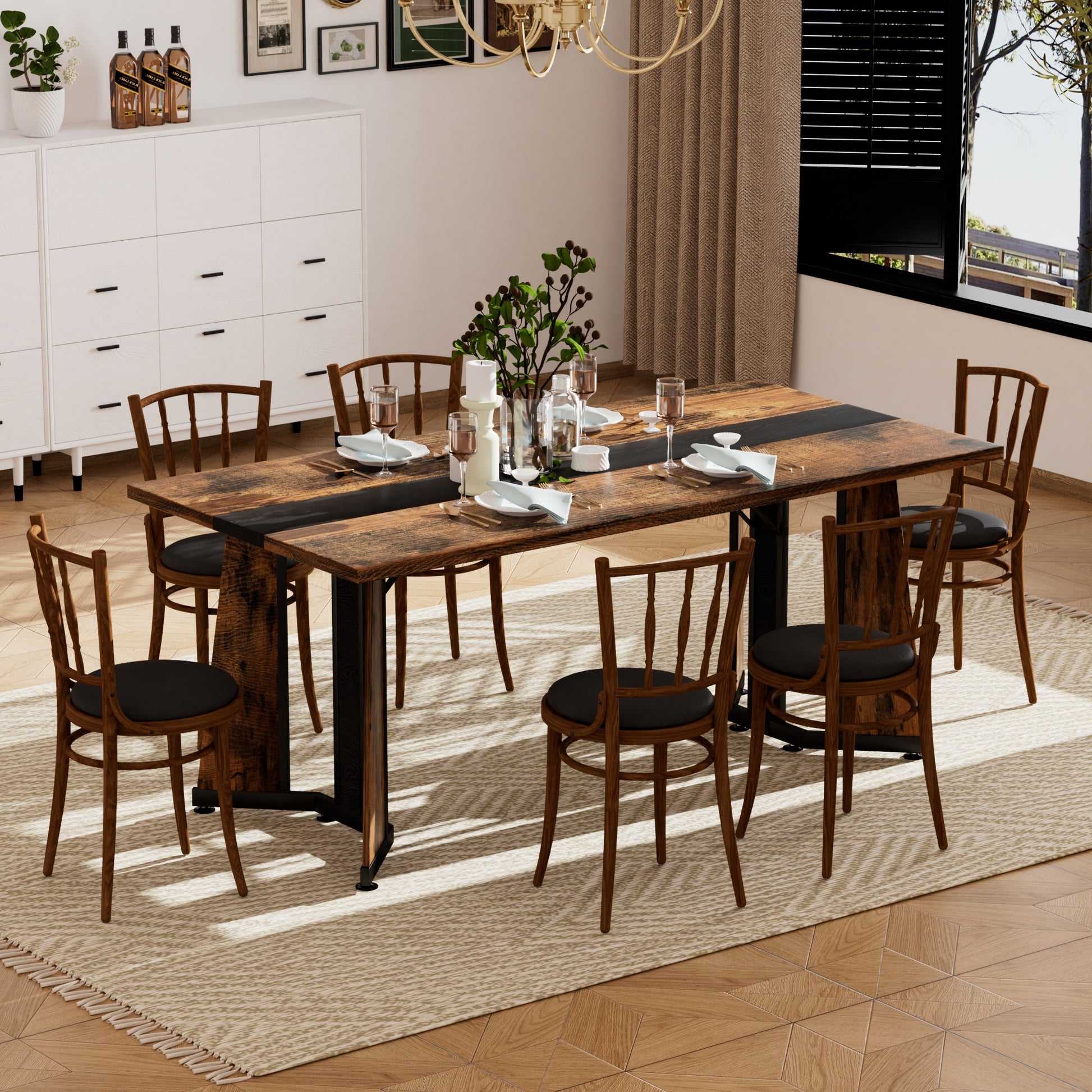 70.9"Rectangular Large Dining Table, Waterproof Large Desk for 8 People, Deluxe Family Dining Table with Adjustable Legs for Kitchen,Living Room,Office, Rustic Brown,70.9''W x 35.4''D x 30.3''H image 1