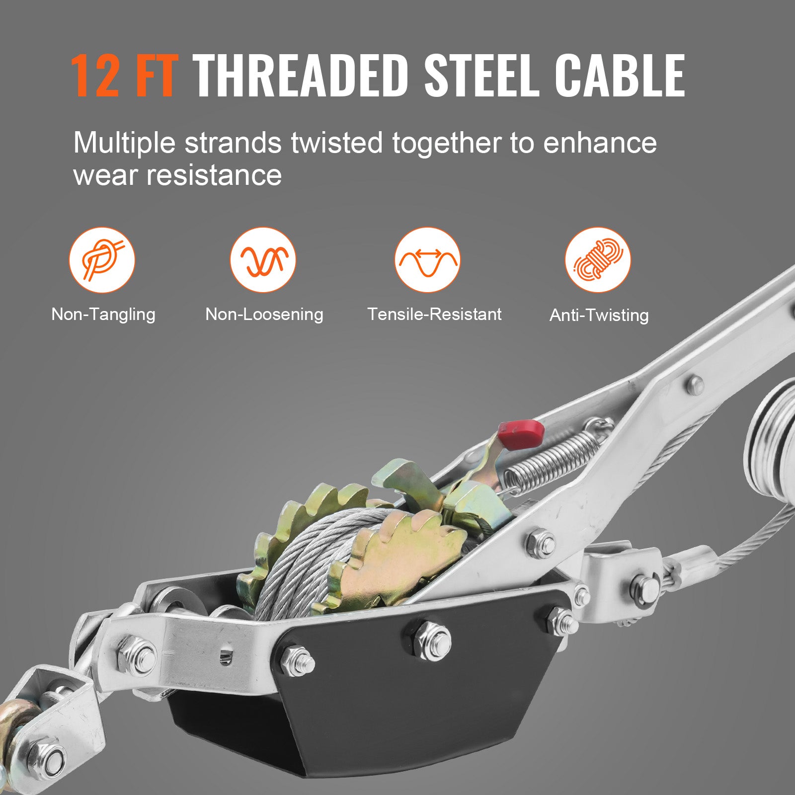 Come Along Winch, 2 Ton (4,409 lbs) Pulling Capacity, 12 ft Steel Cable, 2 Hooks, Heavy Duty Ratchet Power Puller Tool with Dual Gears, Automotive Hoist Cable Puller Ideal for Vehicle Rescue image 3