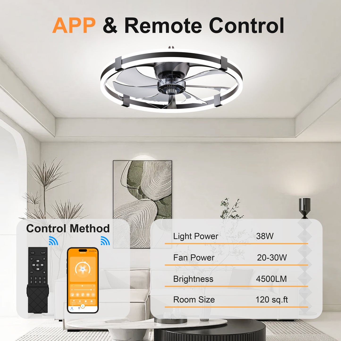 23.6'' LED Ceiling Fan Light Remote DC Motor Aluminum Body 6-Speed Infinite Dimming LED fan light for bedroom living room image 7