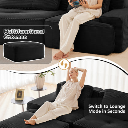 117" Modern Modular Sectional Sofa for Living Room, Corduroy Fabric,Oversized 3-Seater Couch with Deep Seat, Pearl-like piping, Tufted Design,Buckle connection,No Assembly,Anti-slip Design,Black image 7