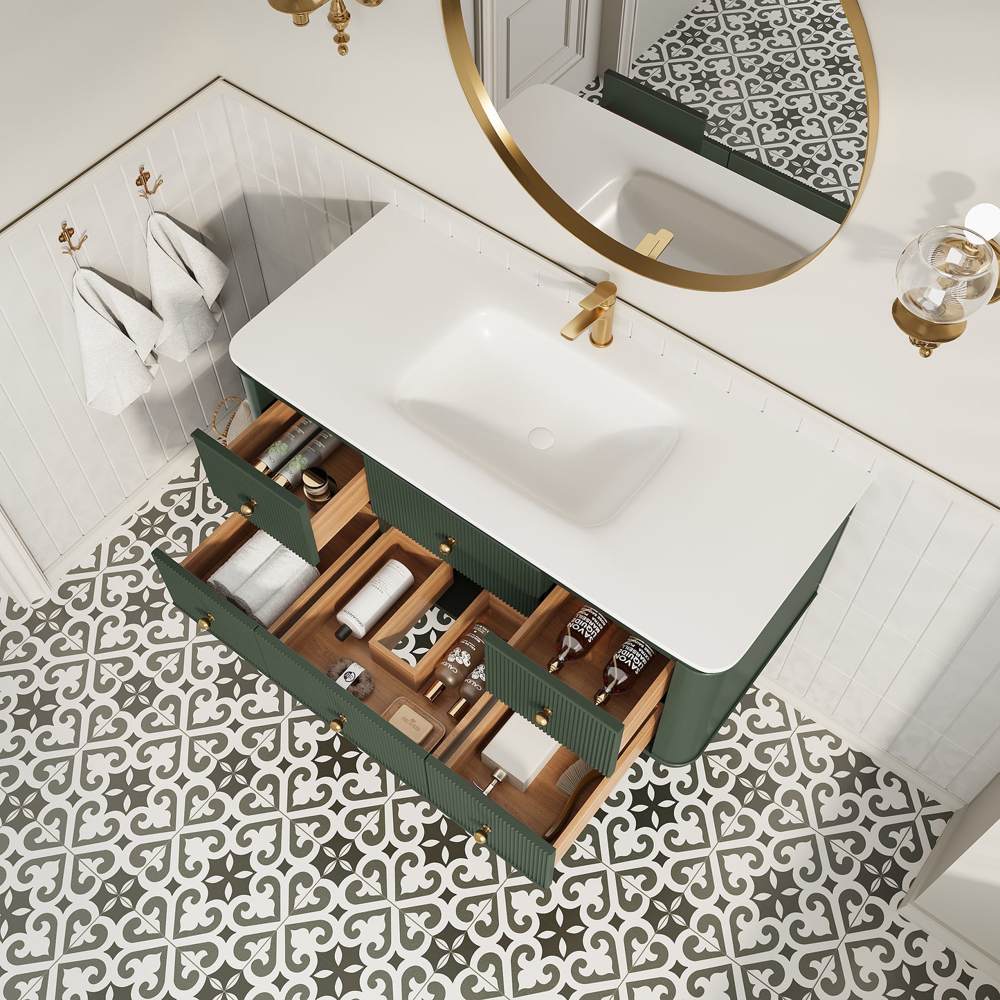 48" Wall Mounted & Floating Single Green Bathroom Vanity with Sink image 3