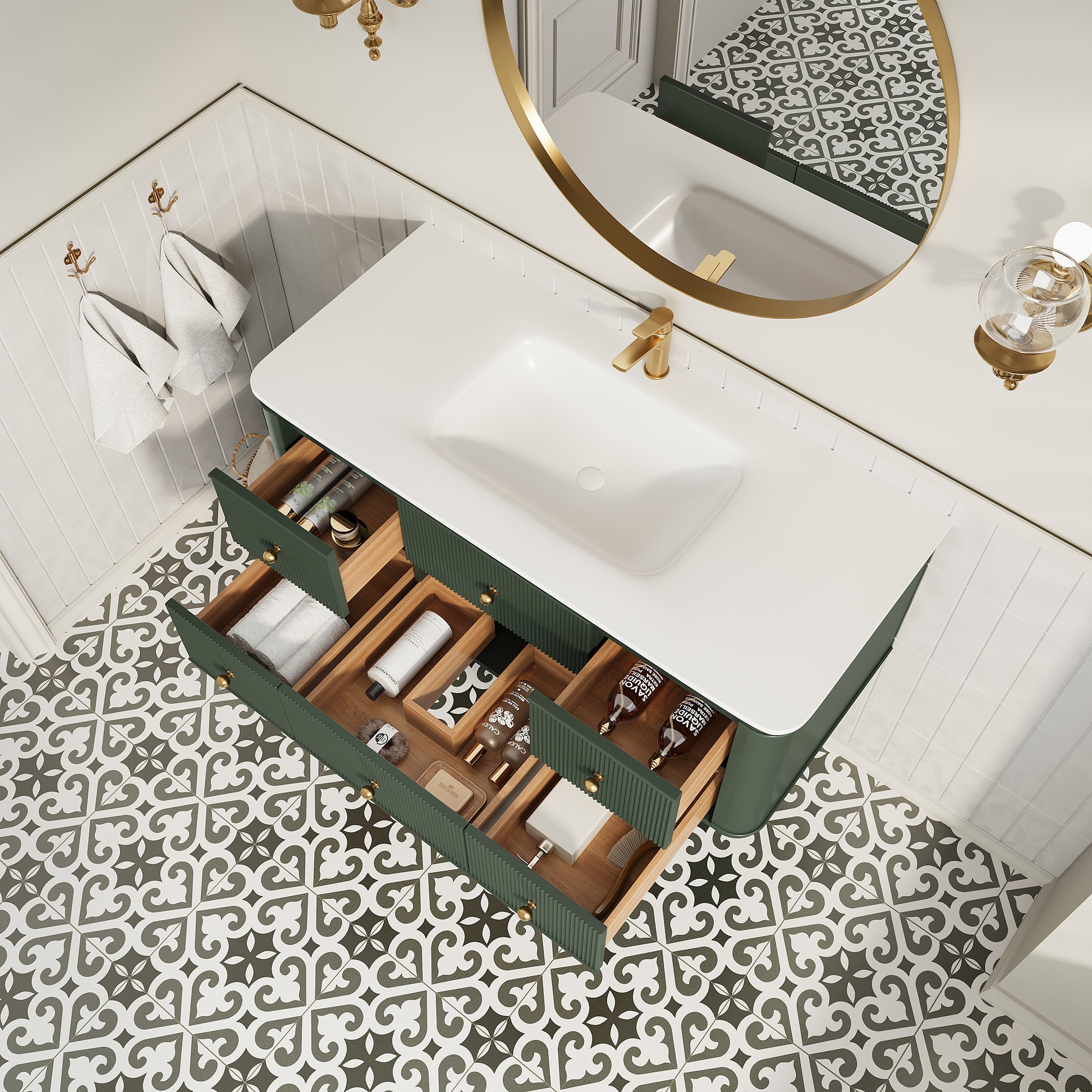 48" Wall Mounted & Floating Single Green Bathroom Vanity with Sink image 3