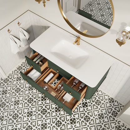 48" Wall Mounted & Floating Single Green Bathroom Vanity with Sink image 3